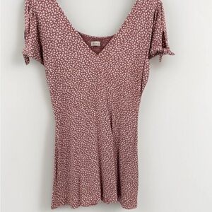 Abercrombie & Fitch Floral Leaf Pink Mini Dress Tie Sleeve Smocked Size Large